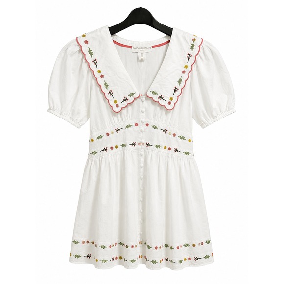 Caroline Constas Dresses & Skirts - Caroline Constas White Floral Embroidered Scallop Collar Mini Dress NWT Size 6